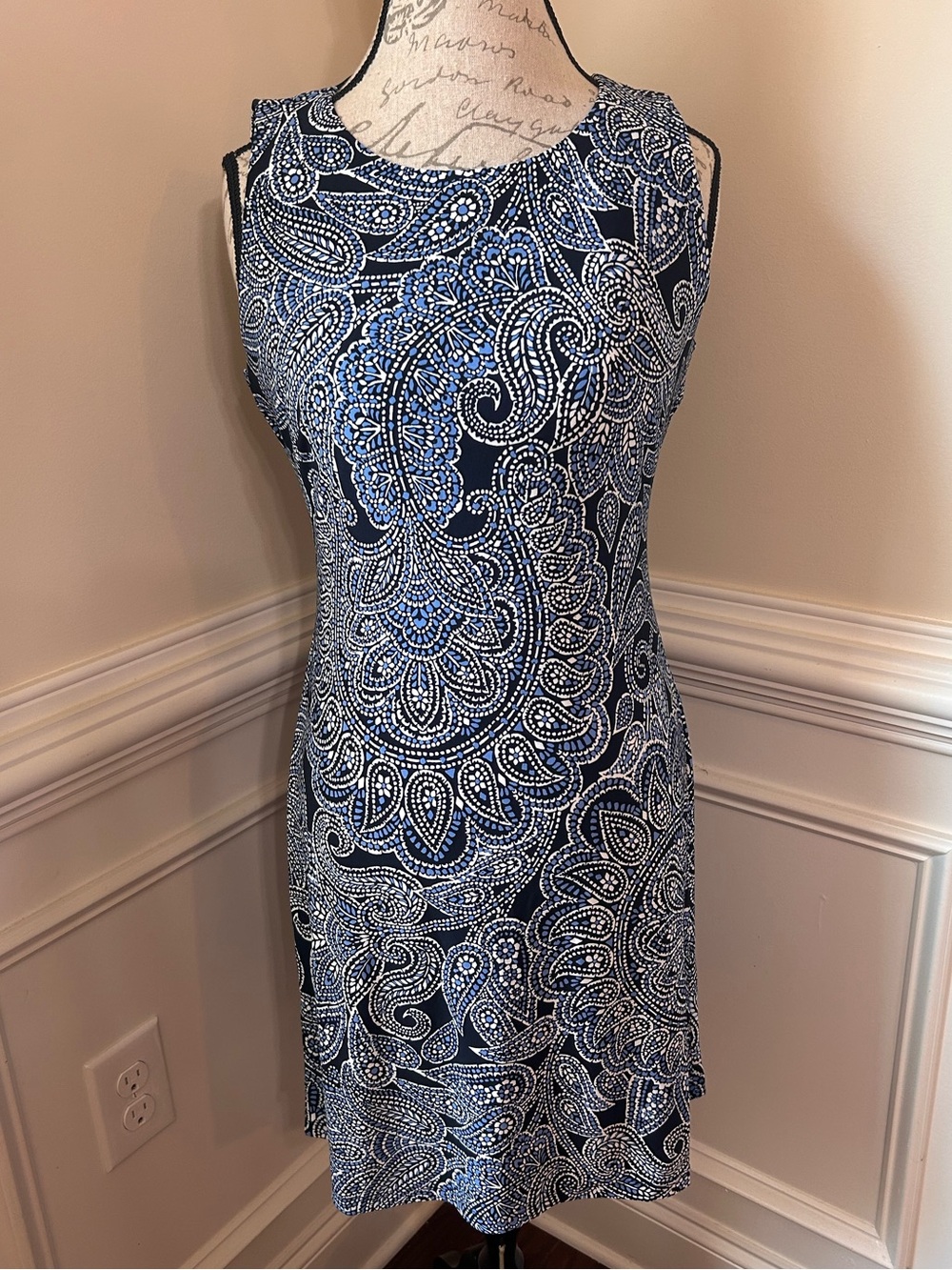 Tommy Hilfiger Navy and White Paisley Sleeveless Mini Dress